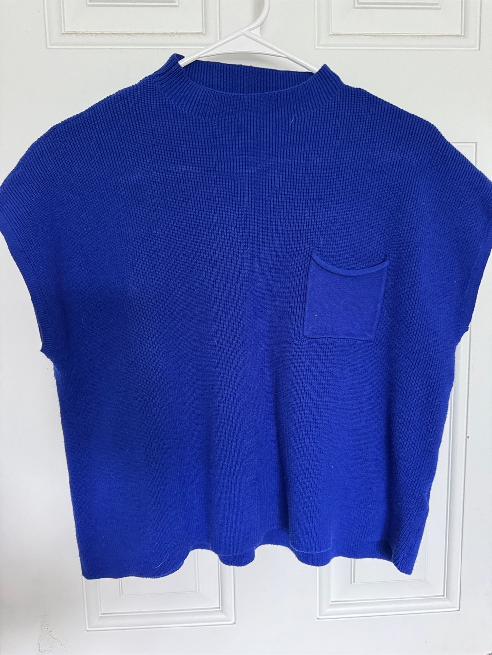 Women’s Royal Blue Knit Crewneck Sweater Top with Pocket